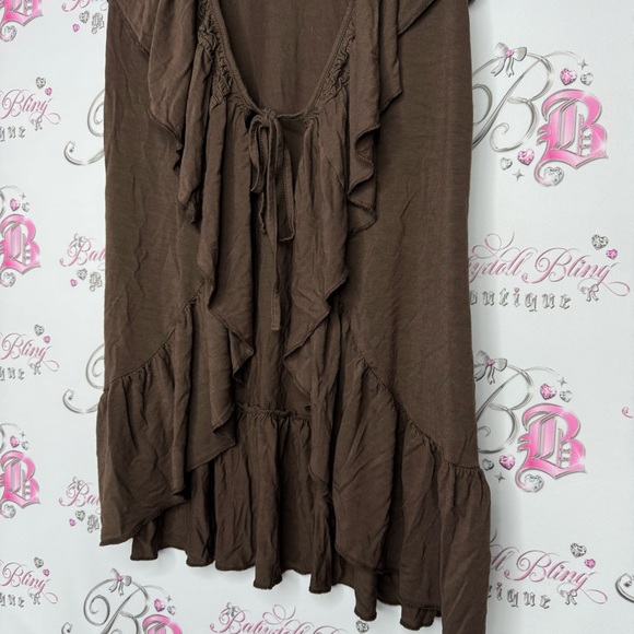 Venus cardigan tshirt style ruffle frilly tie up belted waist brown flowy comfy - Picture 8 of 12